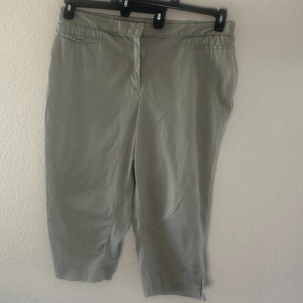 Maggie Barnes Khaki/Tan Flat Front Capri elastic waist and button/zip 22W